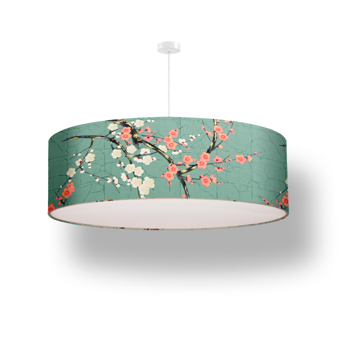 Lampshade Motif Cherry Blossoms Green Blue, Cherry Blossom Lamp Shade